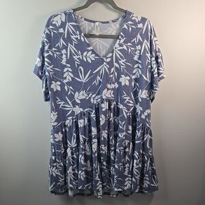 Emerald Blue and White Tiered Blouse